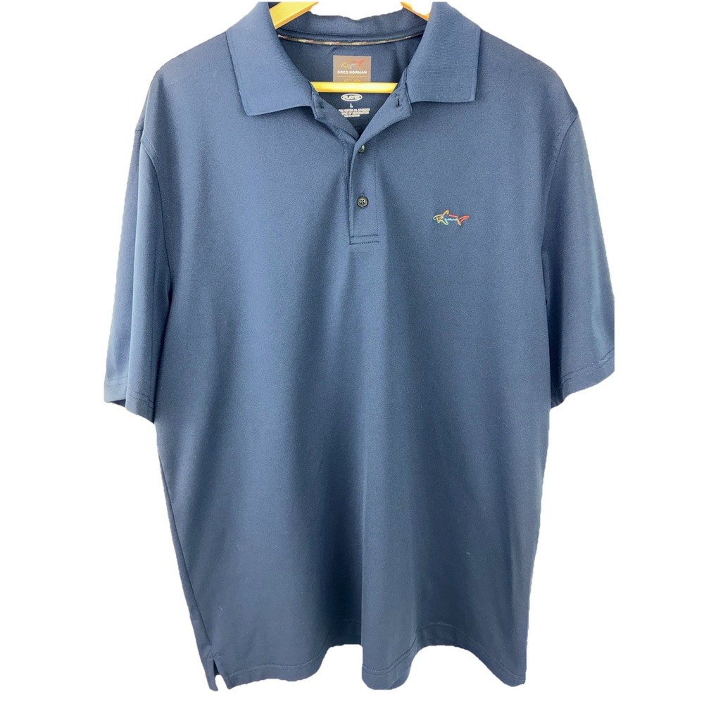 Greg Norman for Tasso Elba Five Iron Polo Shirt Men's Large Blue Play Dry‎ Golf